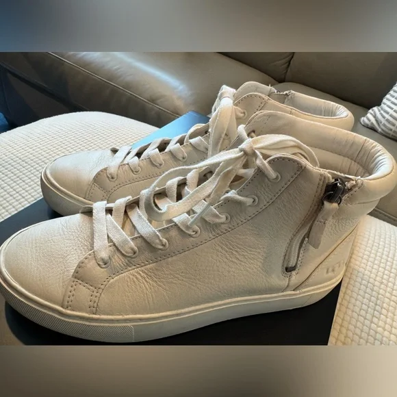 UGG White Olli High Top Leather Sneakers Size 9 - Picture 2 of 7